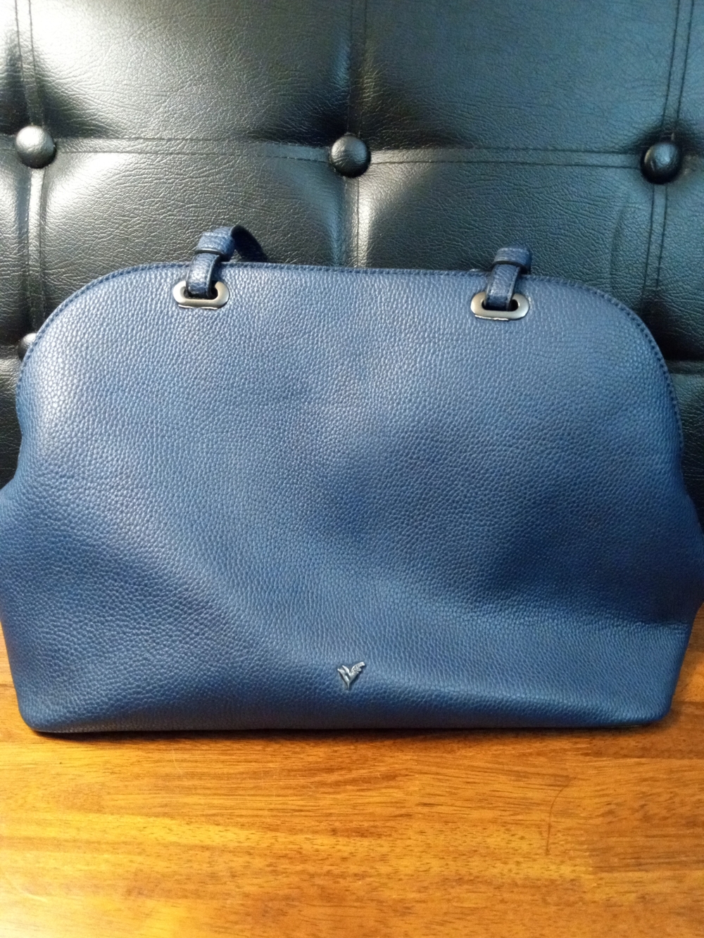 Pebbled Navy Shoulder Bag - Women's Leather Handbag